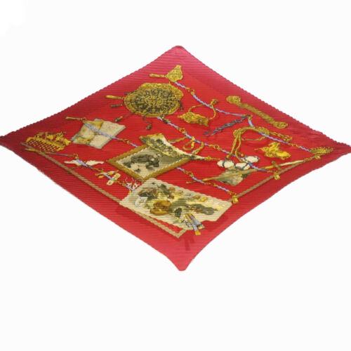 Authentic HERMES Carre Pleated Scarf ""ECOLE DE: This item qualifies for FREE DOMESTIC SHIPPING to customers in the USA Brand: Hermes Type: Unknown Color: Red Department: Woman Ean The BIDHAUS Guarantee: Photos descriptions and estimates were prepar