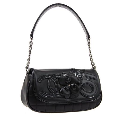 Authentic CHANEL Camellia No.5 Chain Hand Bag: This item qualifies for FREE DOMESTIC SHIPPING to customers in the USA Size: Small Features: Chain Strap Pockets Accents: Logo Quilted Color: Black Model: Hand Bag MPN: Does Not Apply Country/Region o