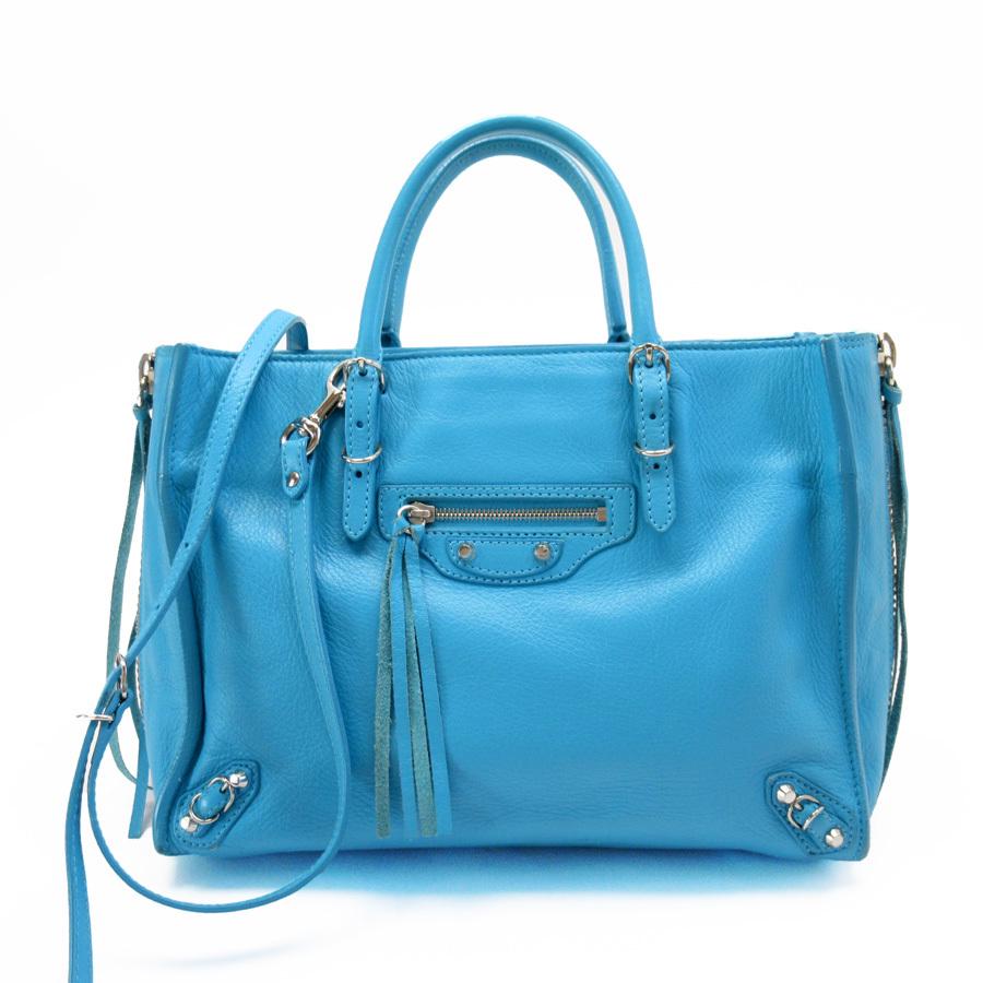 Authentic Balenciaga Handbag Blue Silver Leather Ladies: This item qualifies for FREE DOMESTIC SHIPPING to customers in the USA Brand: Balenciaga Type: Handbag Gender: Women Accessories: Shoulder strap Condition: Used (good) Material: Leather Color: Blue Si