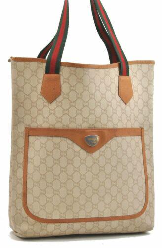 Authentic GUCCI GG Plus Web Sherry Line Shoulder Tote: This item qualifies for FREE DOMESTIC SHIPPING to customers in the USA Brand: Gucci Bag Height: 15Inches (38Cm) Material: Pvc Bag Depth: 3.1Inches (8Cm) Color: Beige Bag Length: 12Inches (30.5Cm) Depa