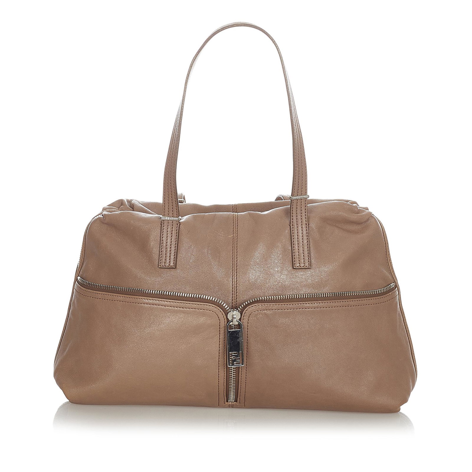 Authentic Fendi Leather Shoulder Bag: This item qualifies for FREE DOMESTIC SHIPPING to customers in the USA This shoulder bag features a leather body exterior front pocket with zip detail flat shoulder straps a top zip closure and an int