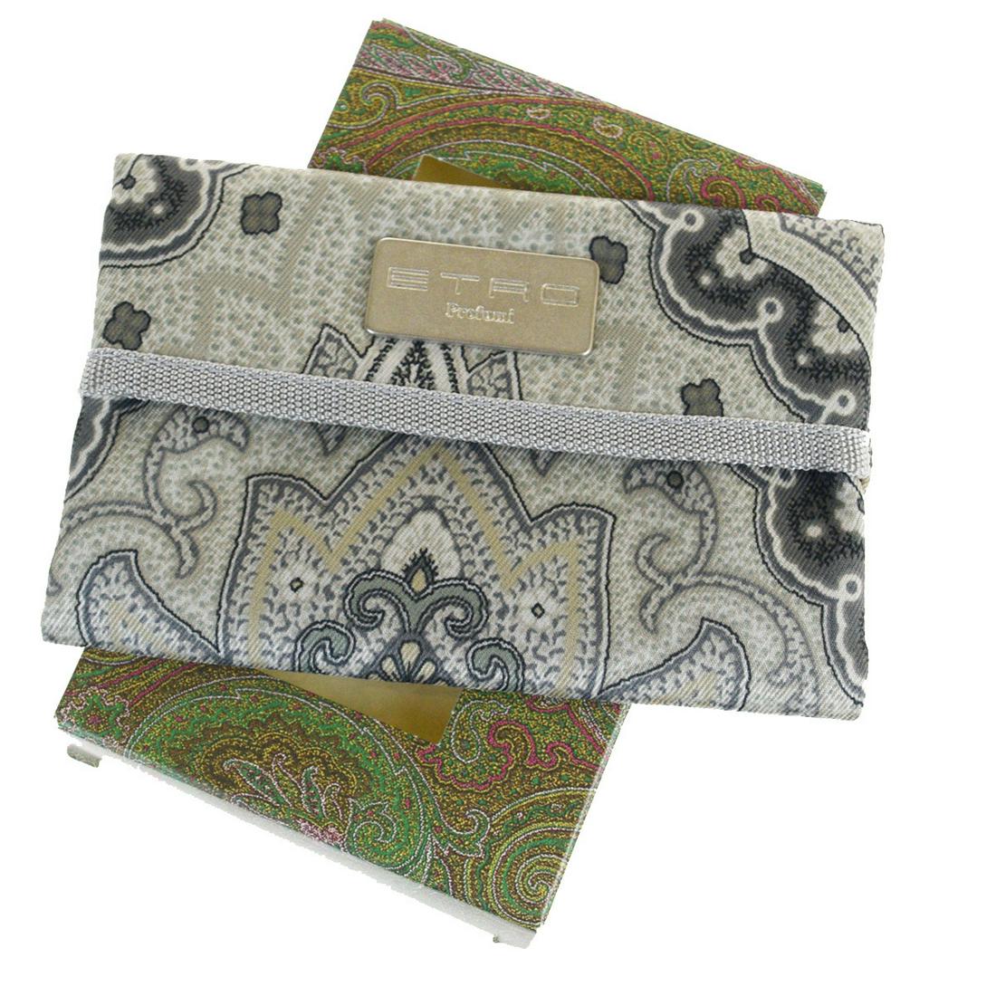 Authentic Etro Cotton Accessory Green Paisley pocket: This item qualifies for FREE DOMESTIC SHIPPING to customers in the USA Brand: Etro Model: Paisley pocket tissue case Type: None Material: Cotton Color: Green Size (HxWxD): 8cm x 12.5cm x 1cm / 3.14''