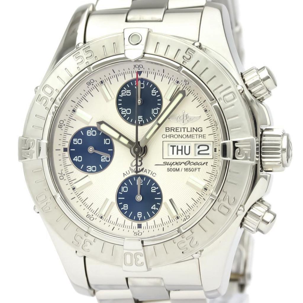 Authentic BREITLING Chrono Super Ocean Steel Automatic: This item qualifies for FREE DOMESTIC SHIPPING to customers in the USA Brand: Breitling Line: Superocean Model: A13340 Type: Sports watch Condition: Used (very good) Gender: Men Material (Case): Stain