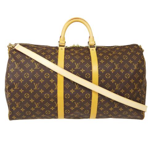 Authentic LOUIS VUITTON KEEPALL 55 BANDOULIERE 2WAY: This item qualifies for FREE DOMESTIC SHIPPING to customers in the USA Size: Extra Large Features: 2Way Bag Monogram Adjustable Strap Detachable Strap Accents: Logo Color: Brown Model: Louis Vuitton K
