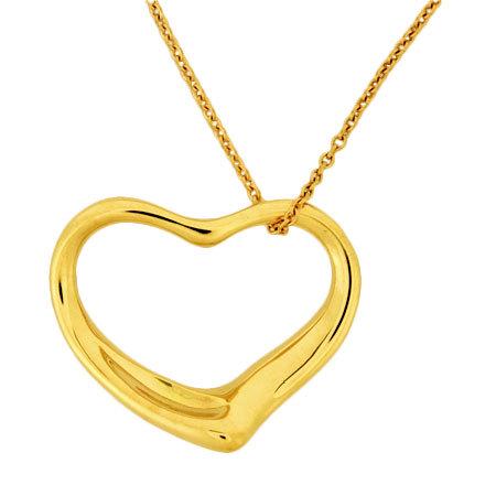 Authentic Tiffany & Co. Open Heart Pendant Necklace: This item qualifies for FREE DOMESTIC SHIPPING to customers in the USA Brand: Tiffany Line: Open Heart Model: Elsa Peretti Material: Yellow gold (18K) Color: Yellow Condition: Used (very good) Accesso