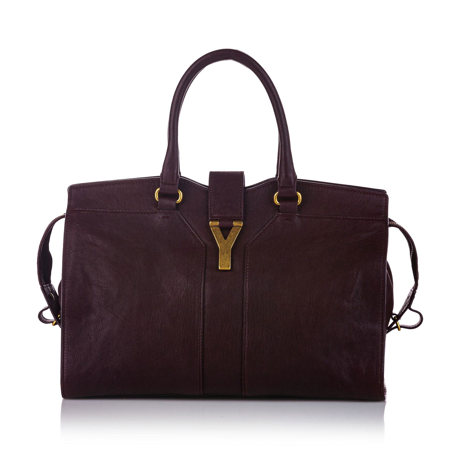Authentic YSL Cabas Chyc Ligne Leather Handbag: This item qualifies for FREE DOMESTIC SHIPPING to customers in the USA The Cabas Chyc handbag features a leather body rolled leather handles a top strap with a gold-tone Y hardware a top zip closure a