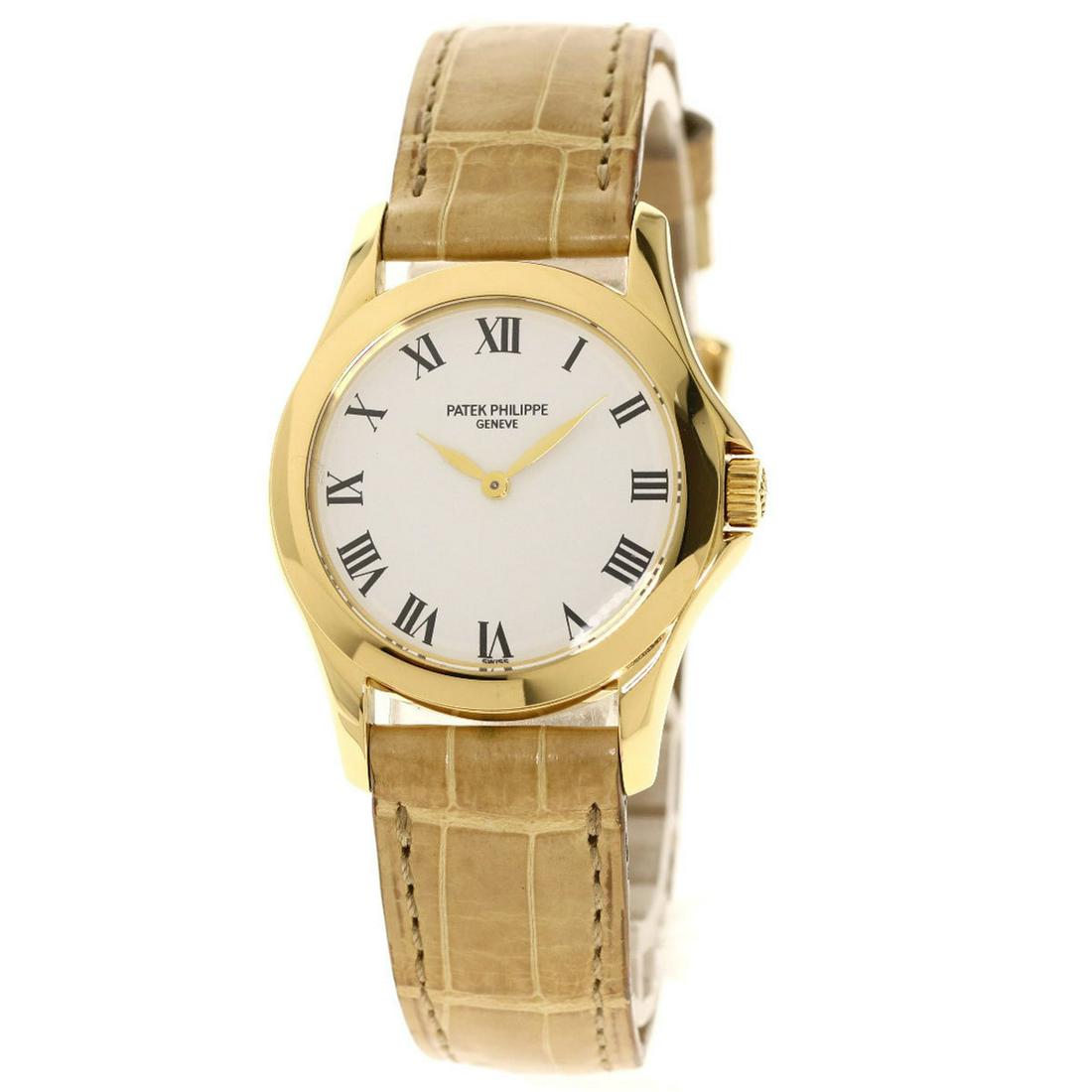 Authentic Patek Philippe 4905J-001 Calatrava Skeleton: This item qualifies for FREE DOMESTIC SHIPPING to customers in the USA Brand: Patek Philippe Line: Calatrava Model: 4905J-001 Color: White, Yellow Condition: Used (very good) Damage Ranking: Band ,Cre