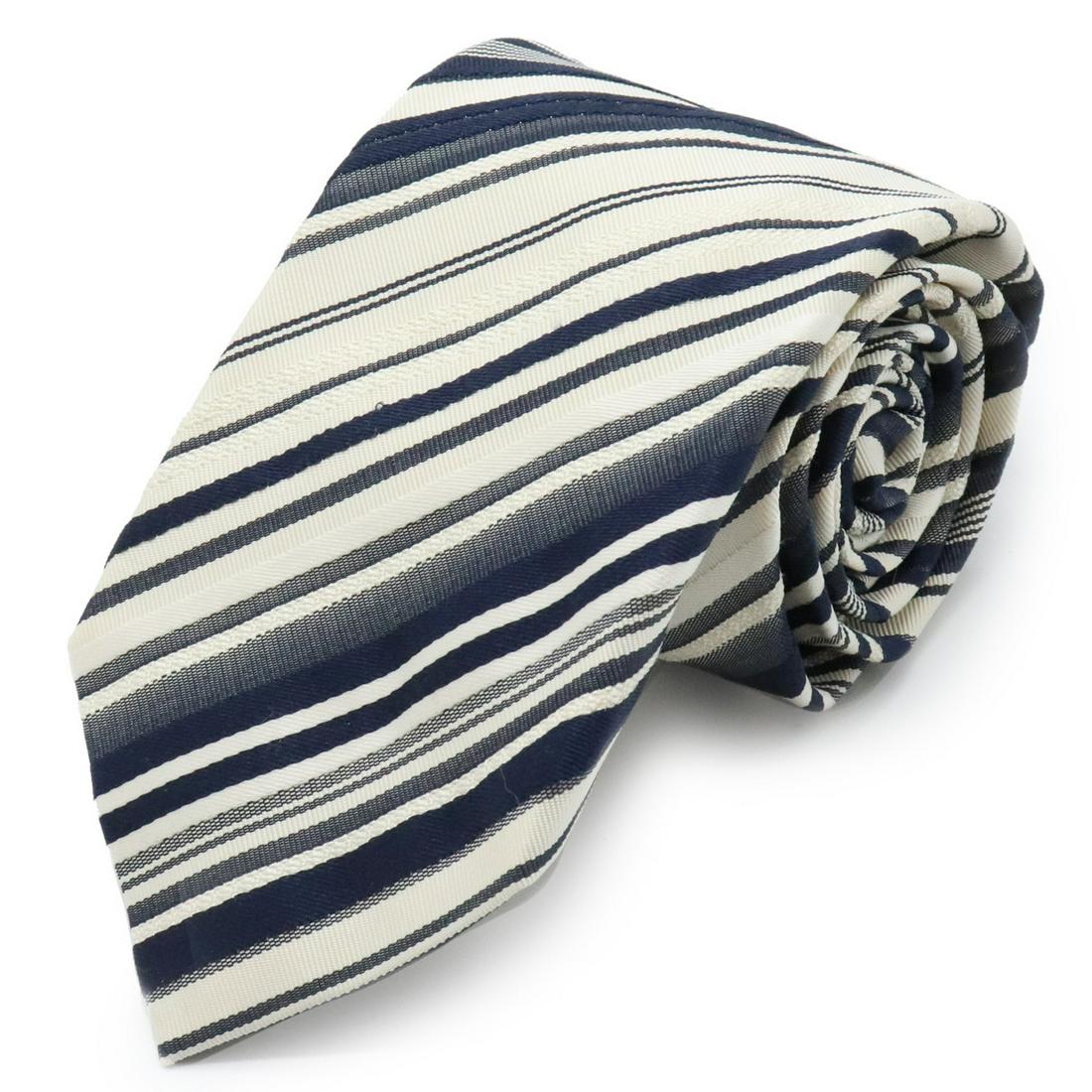 Authentic ETRO tie silk cotton stripe: This item qualifies for FREE DOMESTIC SHIPPING to customers in the USA Brand: Etro Type: Cravat Material: Silk ,50% ,Cotton ,50% Color: Navy, White Condition: Opened (never used) Accessories: Paper ba