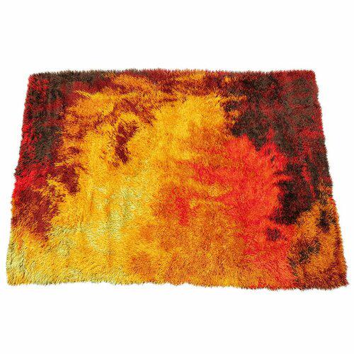 Scandinavian Fire Pattern Shag Rya Rug/ Ege Rya circa: Great abstract design in various shades of red and orange. Nice smaller size for accenting a part of a room. By Ege Rya in Sweden tag has been removed. The BIDHAUS Guarantee: Photos descriptions and e