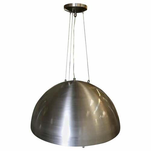 Kovacs Style Spun Aluminum Ceiling Pendant Circa 1980: Vintage Kovacs style spun aluminum industrial style ceiling Pendant featuring 6 lights suspended from a spun aluminum dish attached with 3 steel cables that connect to thealuminum ceiling plate. Circa