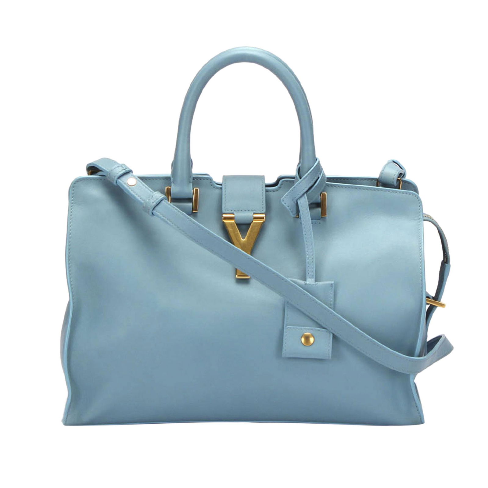 Authentic YSL Cabas Chyc Leather Satchel: This item qualifies for FREE DOMESTIC SHIPPING to customers in the USA The Cabas Chyc satchel features a leather body rolled leather handles a flat leather strap a top strap with a gold-tone Y hardwar