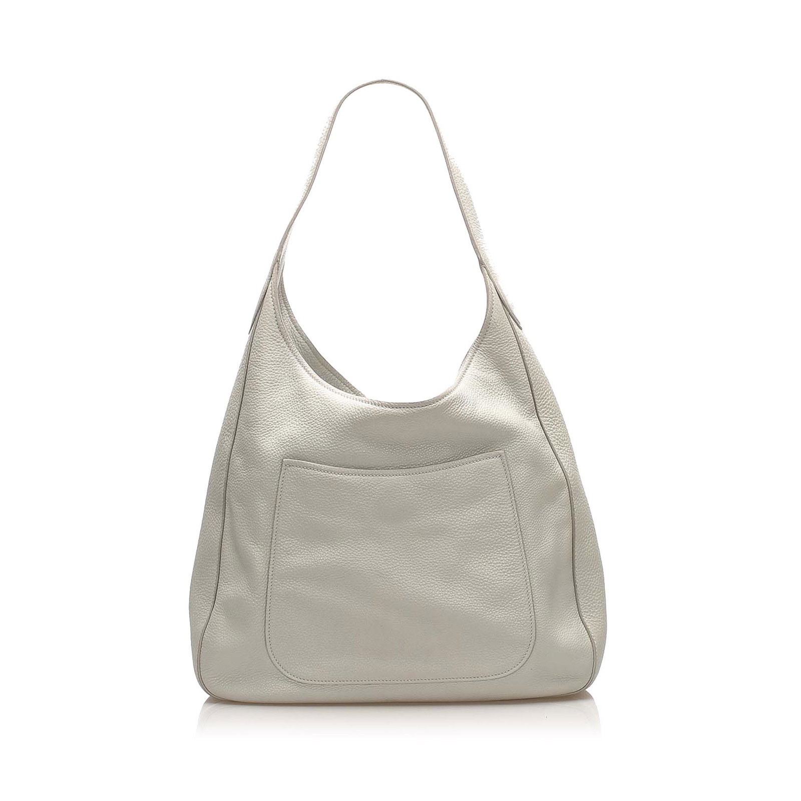 Authentic Prada Vintage Vitello Daino Leather Shoulder: This item qualifies for FREE DOMESTIC SHIPPING to customers in the USA This shoulder bag features a leather body a flat leather strap an exterior slip pocket an open top and an interior zip and slip p
