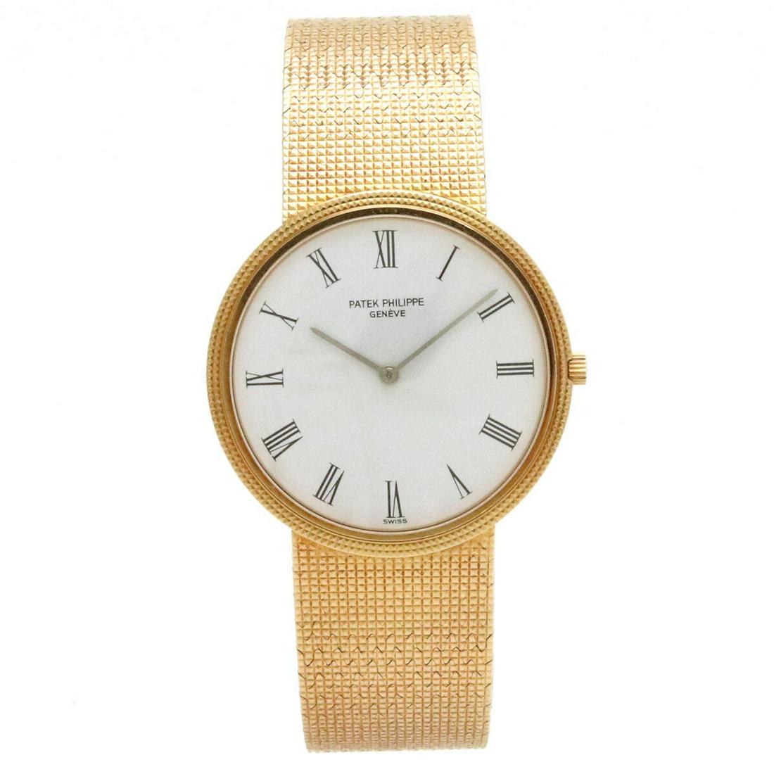 Authentic PATEK PHILIPPE Calatrava K18 Yellow Gold: This item qualifies for FREE DOMESTIC SHIPPING to customers in the USA Brand: Patek Philippe Line: Calatrava Type: Dress watch Condition: Used (like new) Gender: Men Material (Case): Yellow gold (18K)