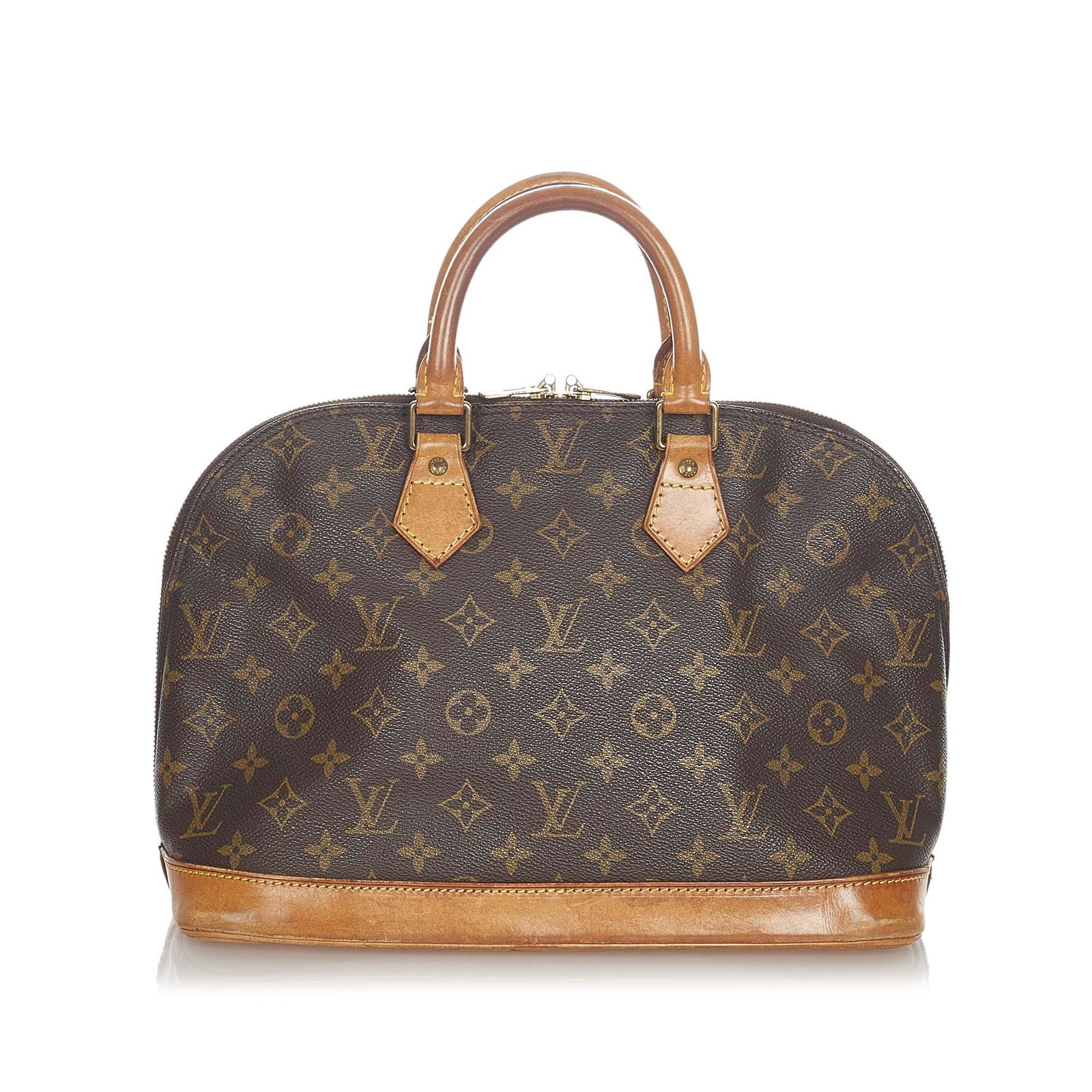 Authentic Louis Vuitton Monogram Alma PM: This item qualifies for FREE DOMESTIC SHIPPING to customers in the USA The Alma PM features a monogram canvas body rolled leather handles a leather bottom a top zip closure and an interior slip pocket
