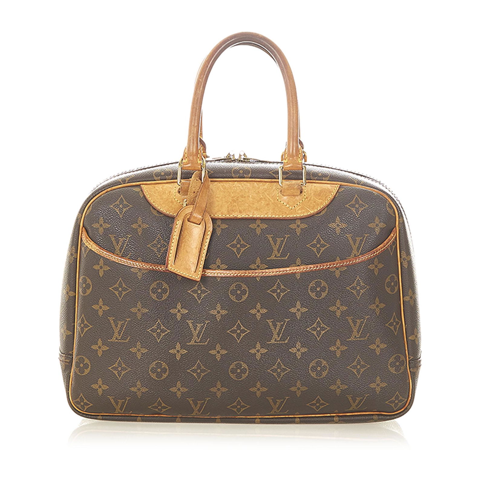 Authentic Louis Vuitton Monogram Deauville: This item qualifies for FREE DOMESTIC SHIPPING to customers in the USA The Deauville features a monogram canvas body an exterior front slip pocket rolled leather handles a top zip closure and interior