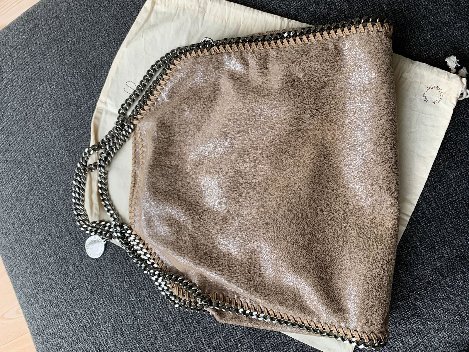Authentic Stella McCartney Falabella Fold-Over Satchel: This item qualifies for FREE DOMESTIC SHIPPING to customers in the USA The Falabella tote bag features a fabric body silver-tone chain straps a top magnetic snap button closure and an interior zip poc