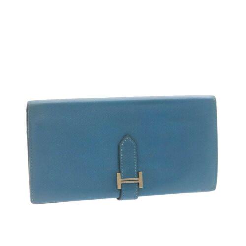 Authentic HERMES Bean Long Wallet Leather Blue: This item qualifies for FREE DOMESTIC SHIPPING to customers in the USA Brand: HERMES Style: Long Wallet Material: Leather Color: Blue Size: See Description Bag Height: 3.5inch(Approx) / 9cm(Approx) Ba