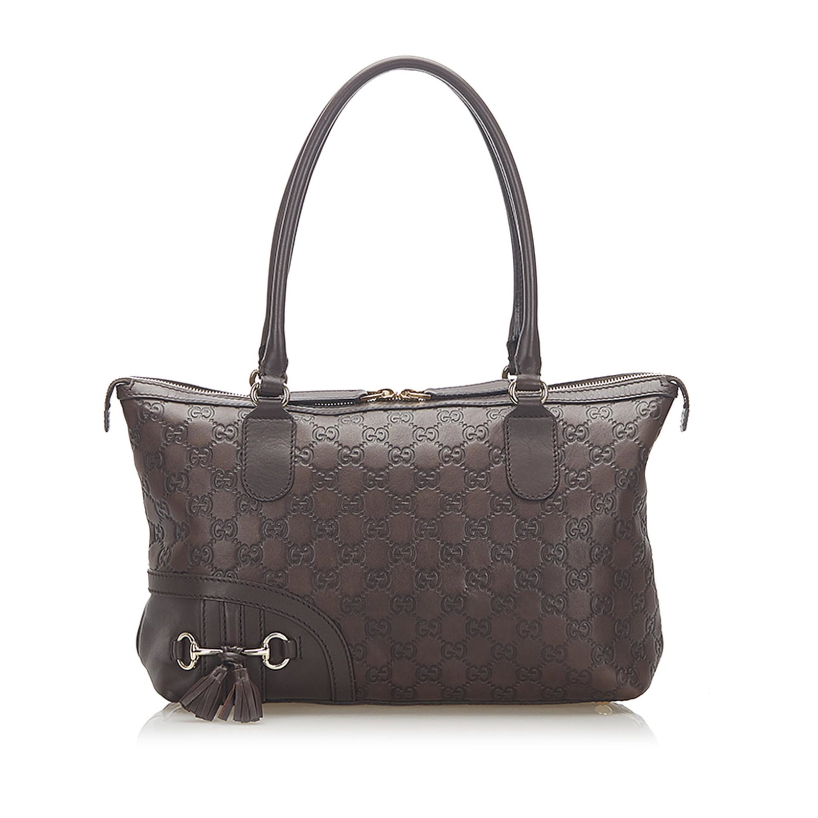 Guccissima Horsebit Leather Handbag: Guccissima Horsebit Leather Handbag This handbag features a leather body rolled leather handles and a top zip closure. Brand: Gucci Model: Guccissima Horsebit Leather Handbag Origin: Italy Category: B