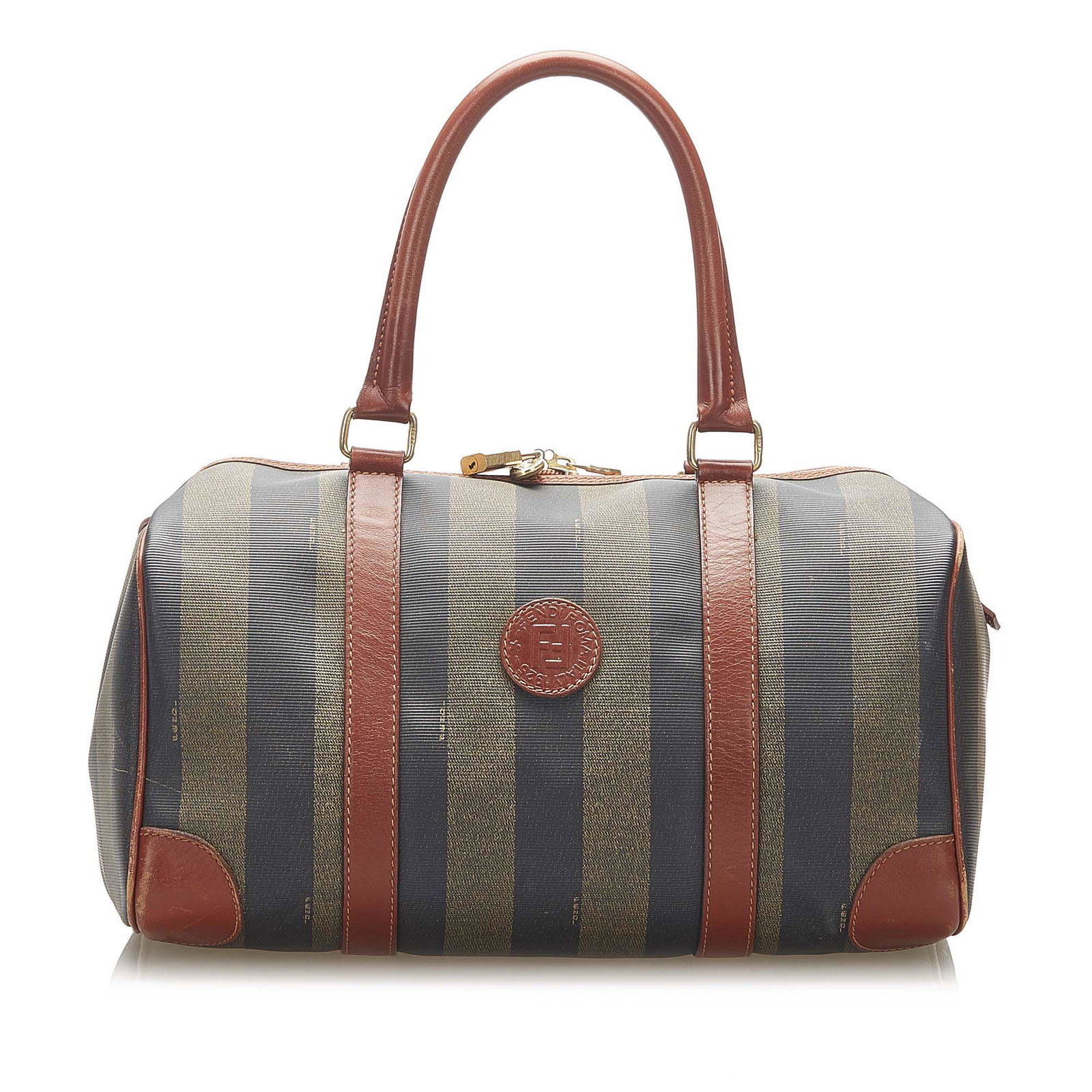 Fendi Pequin Boston Bag: Fendi Pequin Boston Bag This boston bag features a PVC body with leather trim rolled leather handles a top zip closure and an interior zip pocket. Brand: Fendi Model: Pequin Boston Bag Origin: Italy C