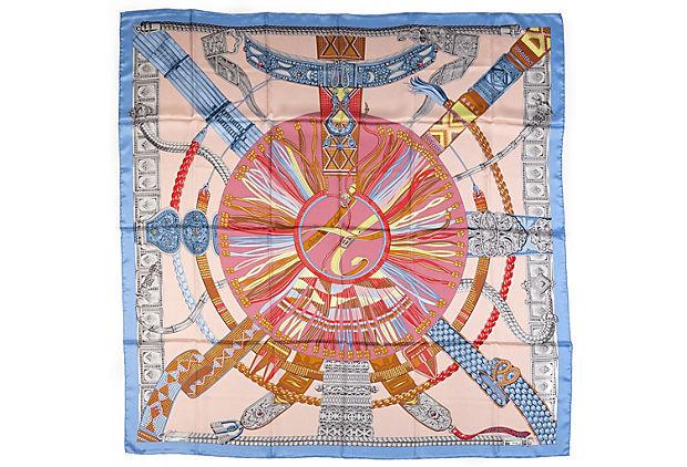 Hermes Celeste Belts Silk Shawl: Hermes Celeste Belts Silk Shawl Condition: Excellent Era: Contemporary; 2000s Dimensions: 54" L x 54" W Materials: silk Color: celeste/beige/pink Hermes belts and ribbons celeste silk shawl. Hand-roll