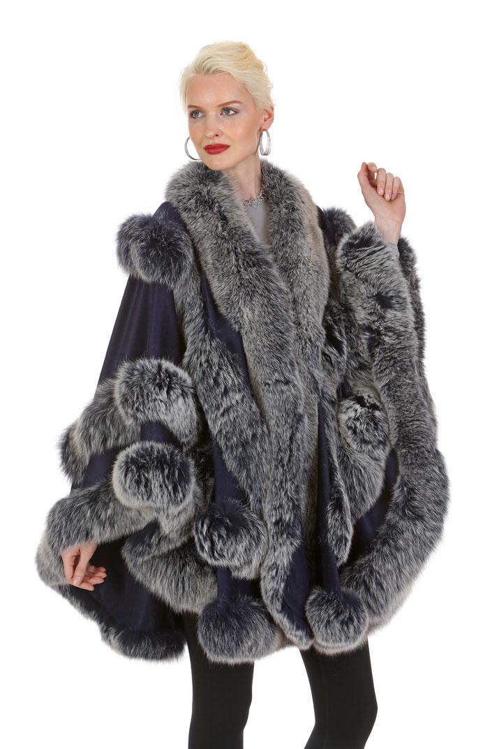 Navy Frost Cashmere Cape - Empress Style - Navy Frost: Navy Frost Cashmere Cape - Empress Style - Navy Frost Fox Comments: five week delivery Navy is the newest shade to hit the runways this season and this gorgeous navy cape is displays navy's newest sha