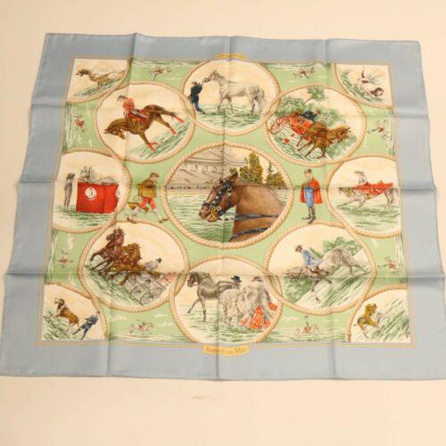 HERMES Carre 90 Scarf ""Anteuil en Mai"" Silk Light: HERMES Carre 90 Scarf ""Anteuil en Mai"" Silk Light Blue Green Brand: HERMES Style: Scarf Material: Silk Color: Light Blue\n / Green Bag Height: 35.4inch(Approx) / 90cm(Approx) Bag Length: 35.4inch(Ap