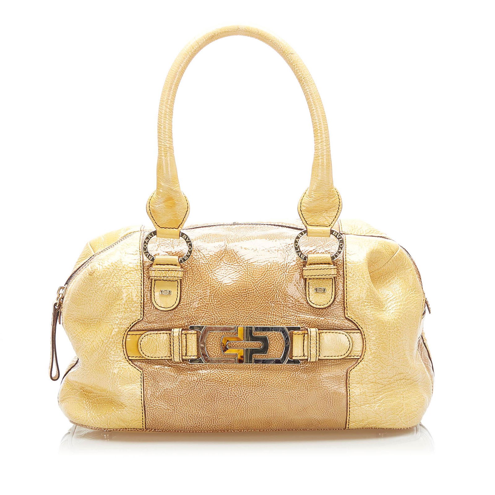 Bvlgari Leather Handbag: Bvlgari Leather Handbag This shoulder bag features a calf leather body rolled leather handles a detachable and adjustable shoulder strap a top zip closure leather lining and interior zip and slip pock