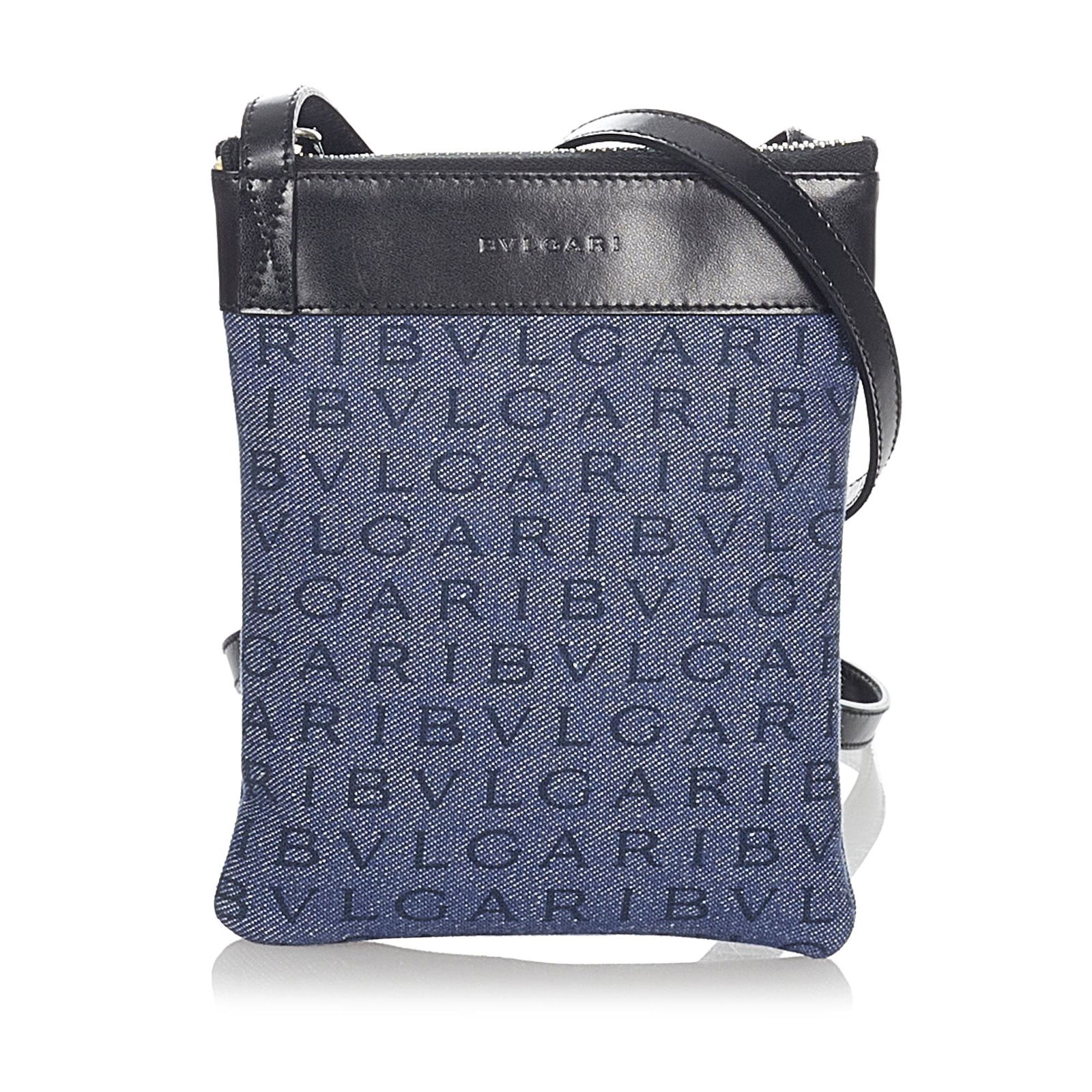 Bvlgari Logomania Canvas Crossbody Bag: Bvlgari Logomania Canvas Crossbody Bag This crossbody bag features a canvas body with leather trim a flat leather strap and a top zip closure. Brand: Bvlgari Model: Logomania Canvas Crossbody Bag Orig