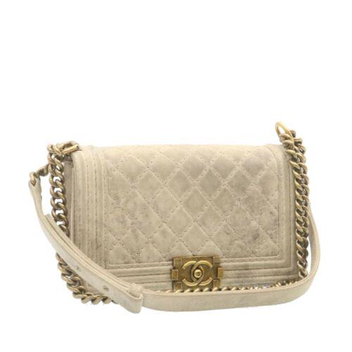 CHANEL Boy Chanel Matelasse Flap Chain Shoulder Bag: CHANEL Boy Chanel Matelasse Flap Chain Shoulder Bag Gray CC Brand: CHANEL Style: Shoulder Bag Material: Canvas Color: Gray Size: See Description Bag Height: 5.5inch(Approx) / 14cm(Approx) Bag Depth: 3