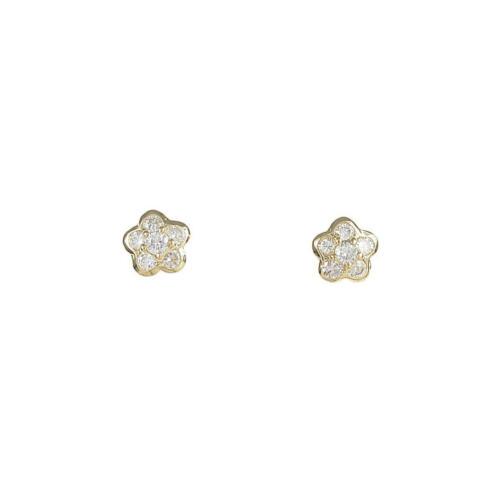 K18 Yellow Gold Flower Diamond earrings: K18 Yellow Gold Flower Diamond earrings Material: K18YG Gender: Ladies ActualSize: Height x Width : 6.2mm x 6.3mm CenterStone: Diamond 0.34ct The BIDHAUS Guarantee: All items in this auction are guara