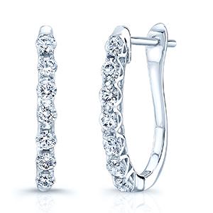 Diamond Hoop Earrings In 14k White Gold (1/2ctw): Diamond Hoop Earrings In 14k White Gold (1/2ctw) These Gorgeous 14k White Gold Hoop Earrings Showcase 1/2ctw Dazzling Round Diamonds. High Polished Finish With A Clip In Safety Clasp 14k White Gold 14