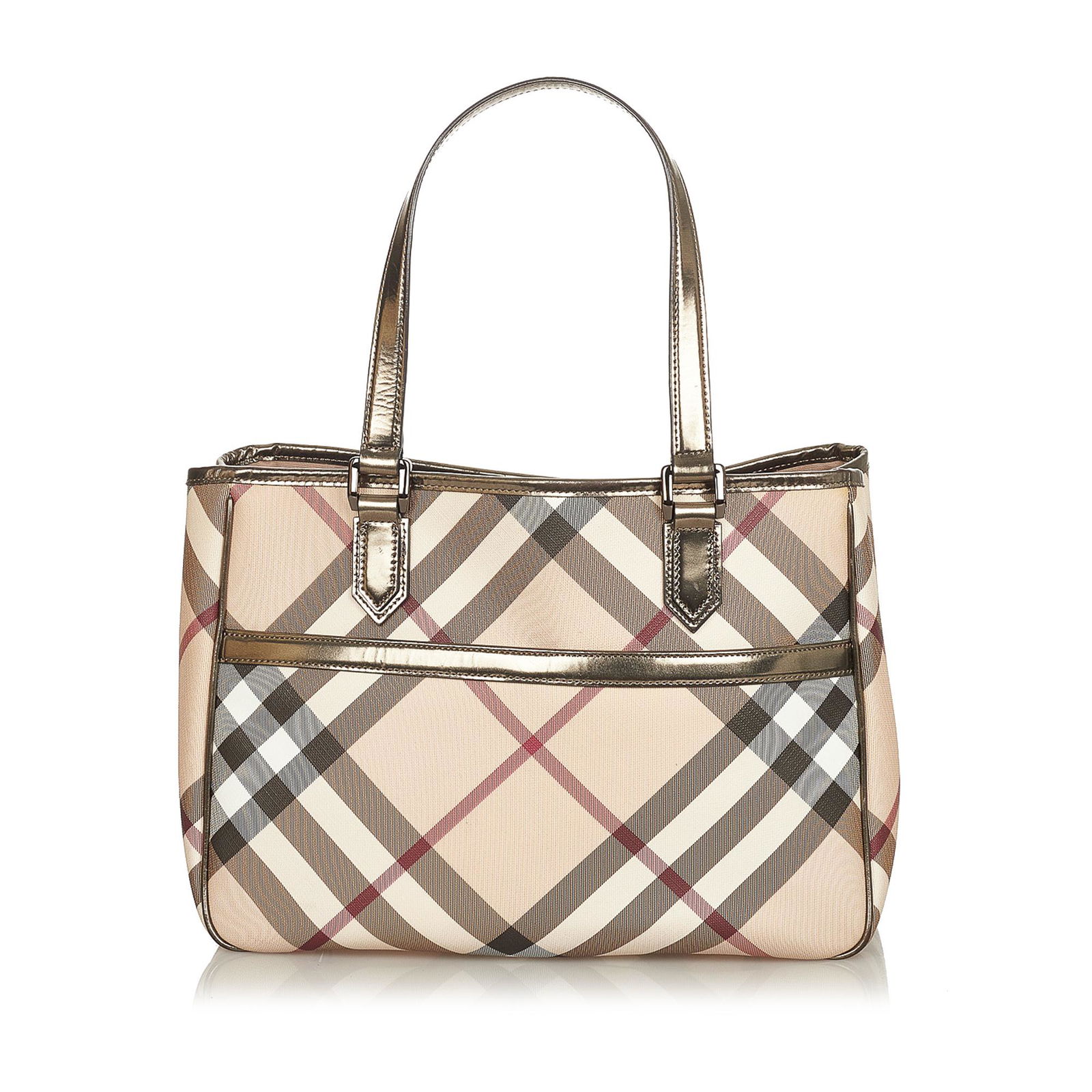 Burberry Nova Check Tote Bag: Burberry Nova Check Tote Bag This tote bag features a PVC body with leather trim a rolled leather handles a top zip closure and an interior zip and slip pockets. Brand: Burberry Model: Nova Check Tote