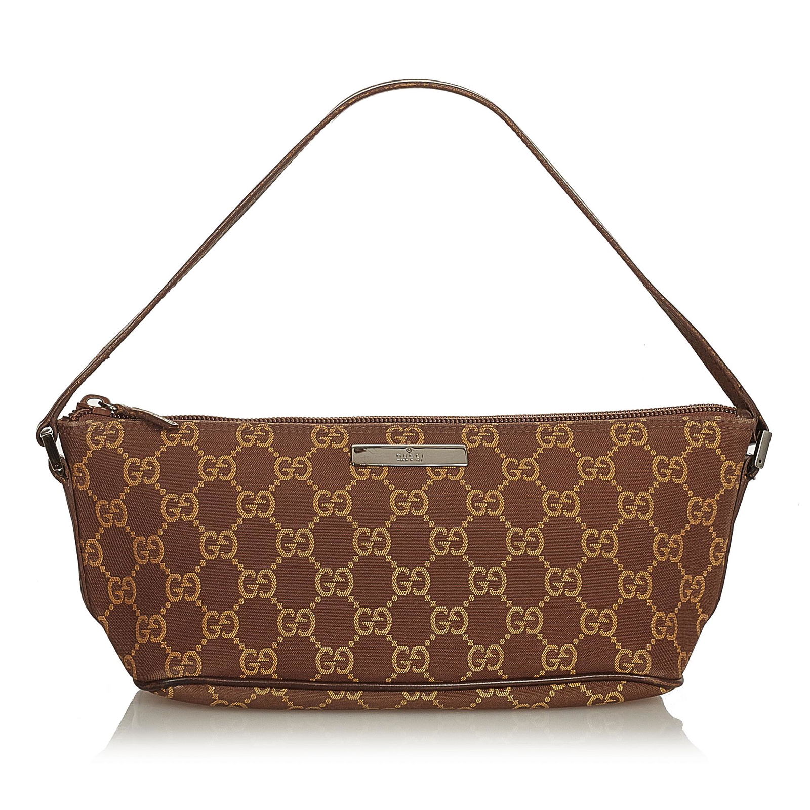 Gucci GG Canvas Boat Baguette: Gucci GG Canvas Boat Baguette The Boat baguette features a canvas body with leather trim a flat leather strap and a top zip closure. Brand: Gucci Model: GG Canvas Boat Baguette Origin: Italy Category: