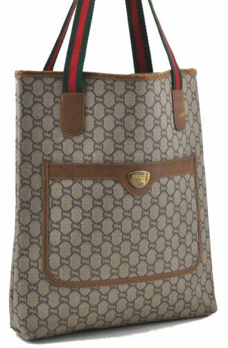 GUCCI Web Sherry Line GG Plus Shoulder Tote Bag PVC: GUCCI Web Sherry Line GG Plus Shoulder Tote Bag PVC Leather Brown Brand: GUCCI Exterior Material: PVC Style: Tote Bag Department: Women Exterior Color: Brown Bag Height: 14.6inches (37cm) Bag Depth: 2