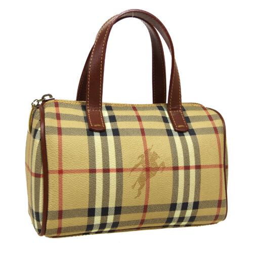 BURBERRY House Check Hand Bag Purse Beige Brown PVC: BURBERRY House Check Hand Bag Purse Beige Brown PVC Leather Italy Size: Medium Accents: Logo Model: Hand Bag Country/Region of Manufacture: Italy Style: Hand Bag Handle Style: Double Handles Bag Heigh