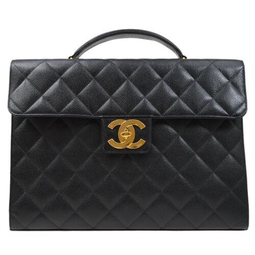 CHANEL Quilted Briefcase Business Hand Bag Purse Black: CHANEL Quilted Briefcase Business Hand Bag Purse Black Caviar 462666 Size: Large Department: Women Style: Business Hand Bag Bag Height: 11.4 Material: Caviar Skin Leather Color: Black Closure: Flap Br