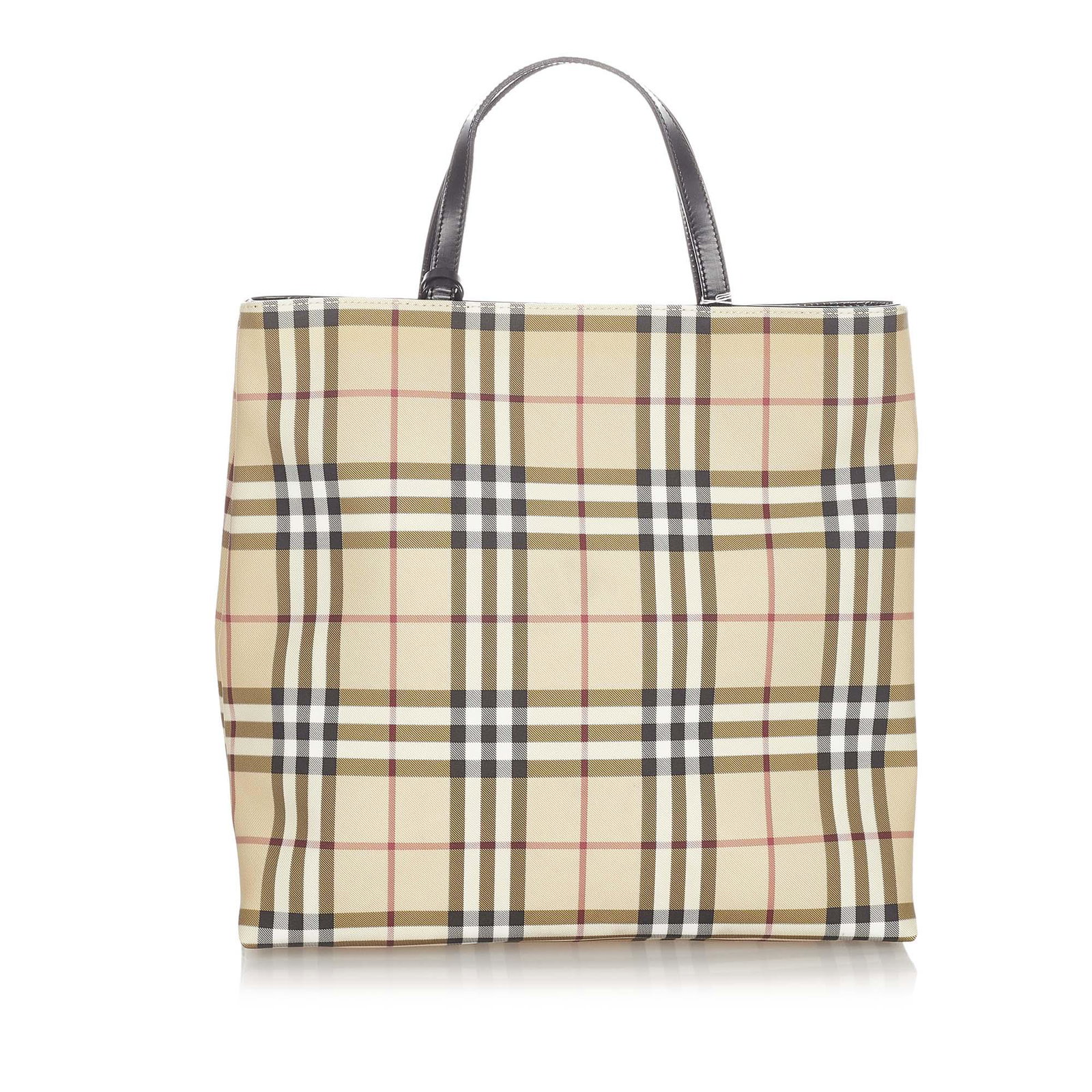 Burberry House Check Tote Bag: Burberry House Check Tote Bag This tote bag features a PVC body flat leather handles an open top with magnetic snap closure and an interior zip pocket. Brand: Burberry Model: House Check Tote Bag Orig