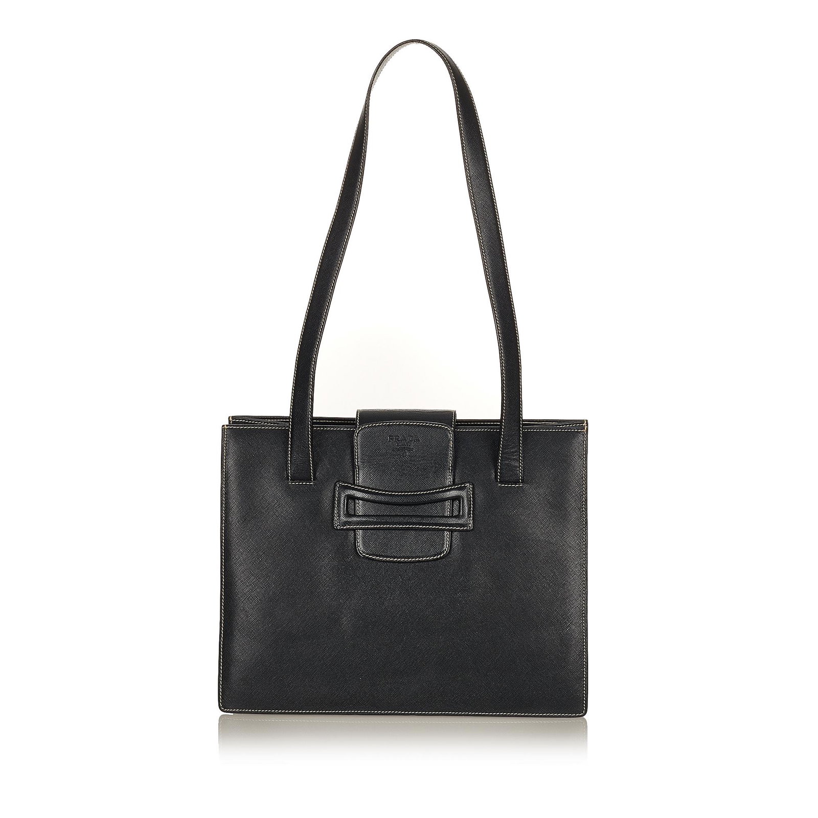 Prada Leather Shoulder Bag: Prada Leather Shoulder Bag This shoulder bag features a leather body flat leather straps an open top with a top strap and magnetic snap button closure and an interior zip pocket. Brand: Prada Model: L