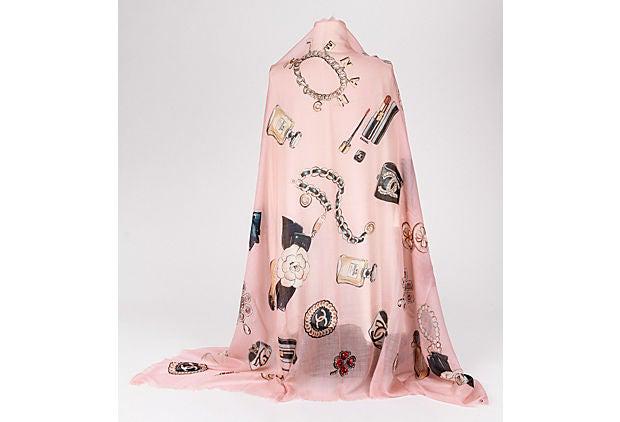 Chanel pink cashmere icons XL shawl: Chanel pink cashmere icons XL shawl Condition: New Era: Contemporary; 2000s Dimensions: 74" L x 52" W Materials: cashmere Color: pink Chanel pink cashmere gripoix XL shawl icons 74"x52". 100% cashmere