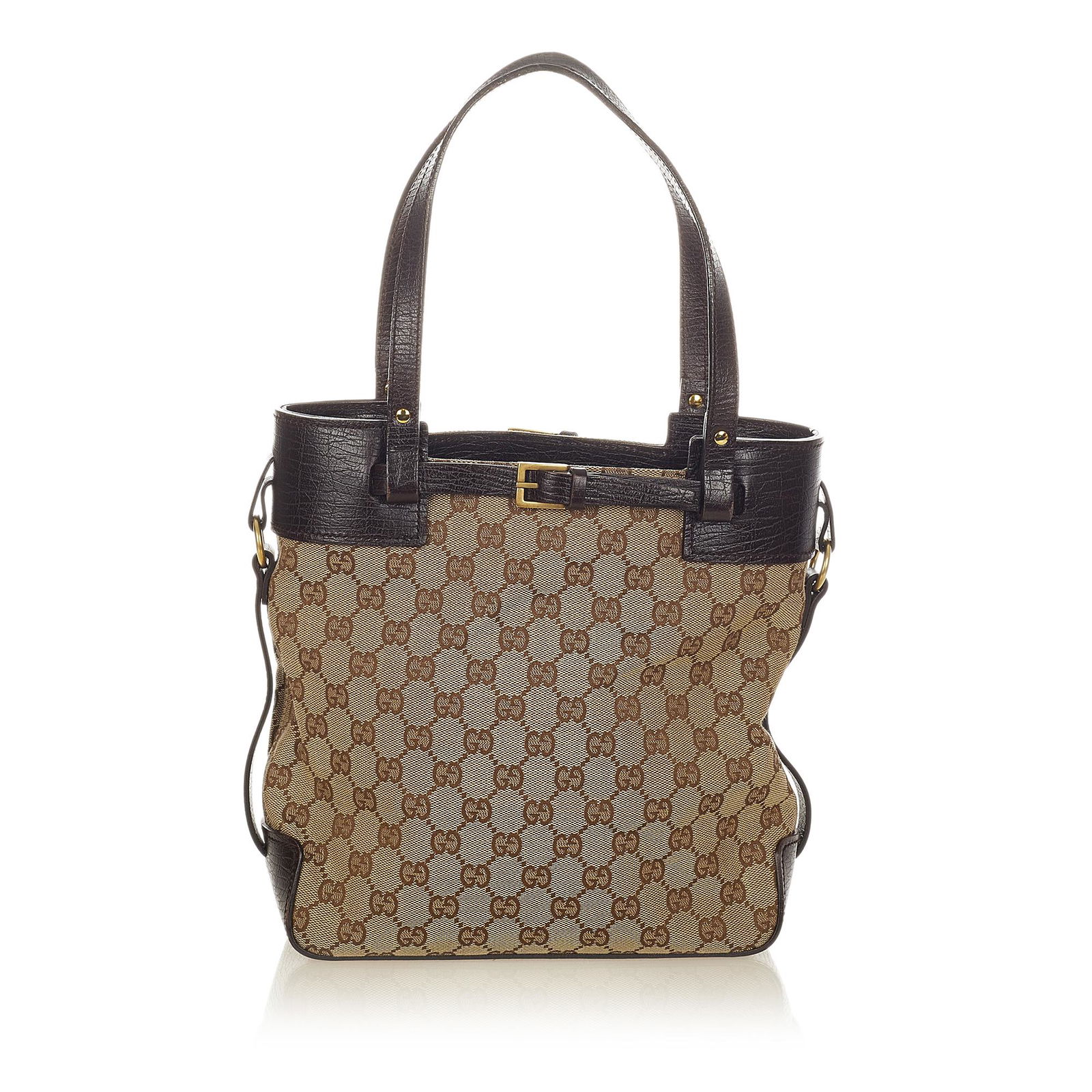 Gucci GG Canvas Tote Bag: Gucci GG Canvas Tote Bag This tote bag features a canvas body with leather trim flat leather handles an open top with a magnetic snap closure and an interior zip pocket. Brand: Gucci Model: GG Canvas