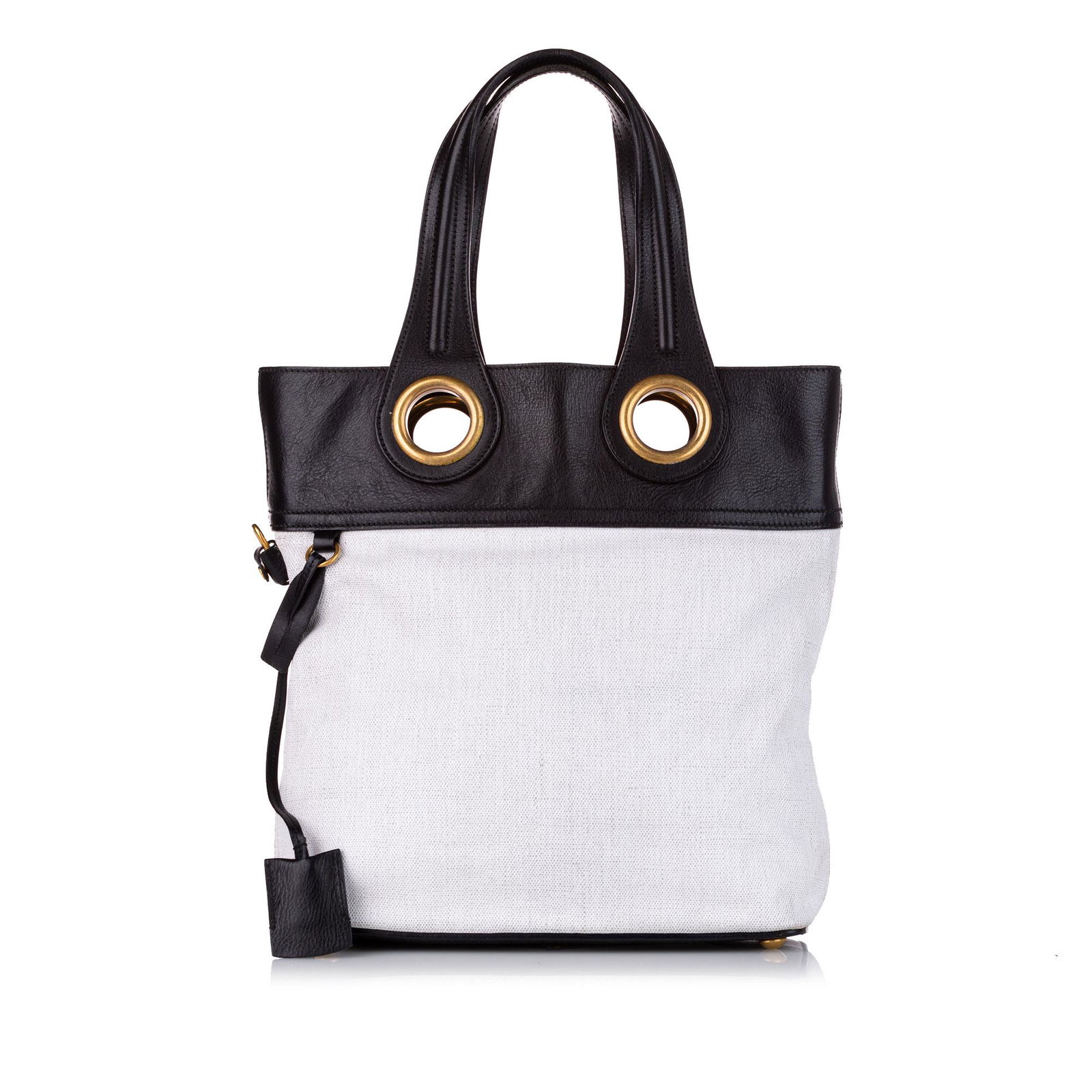 YSL Canvas Tote Bag: YSL Canvas Tote Bag This tote bag features a canvas body wtih leather trim flat leather handles and an open top. Brand: YSL Model: Canvas Tote Bag Origin: ITALY Category: Bags Color: White Style: Othe