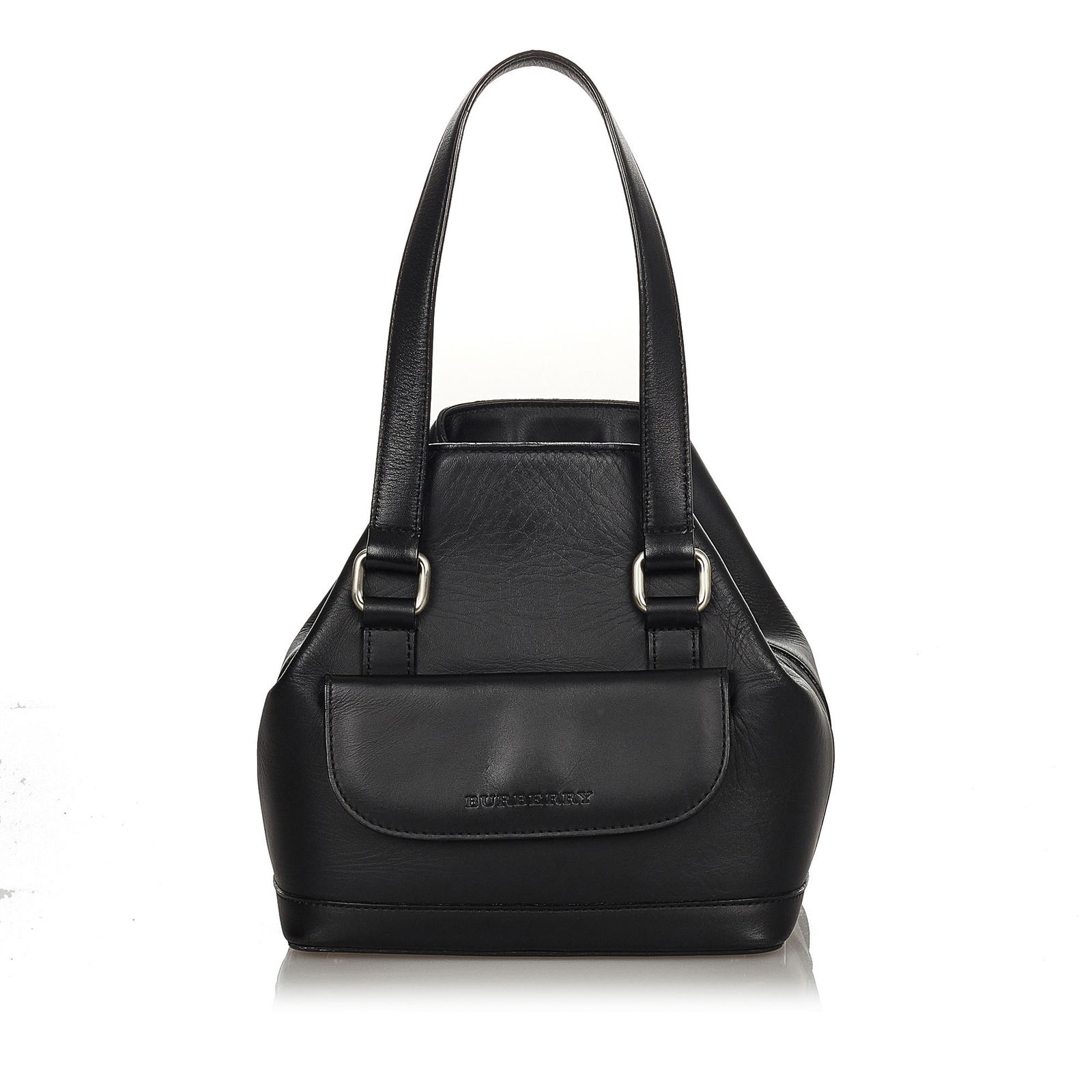 Burberry Leather Handbag: Burberry Leather Handbag This handbag features a leather body an exterior flap pocket flat handles an open top and interior zip and slip pockets. Brand: Burberry Model: Leather Handbag Origin: United
