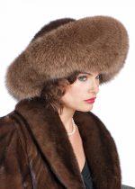 Fox and Mink Fur Hat-Large Brim Fur Hat Soft Brown: Hat couture! The ultimate in glamour! A soft brown mink crown is trimmed by a large brim of matching fox for a polished and sophisticated look that will turn heads! Size: Our sizing specialist will co