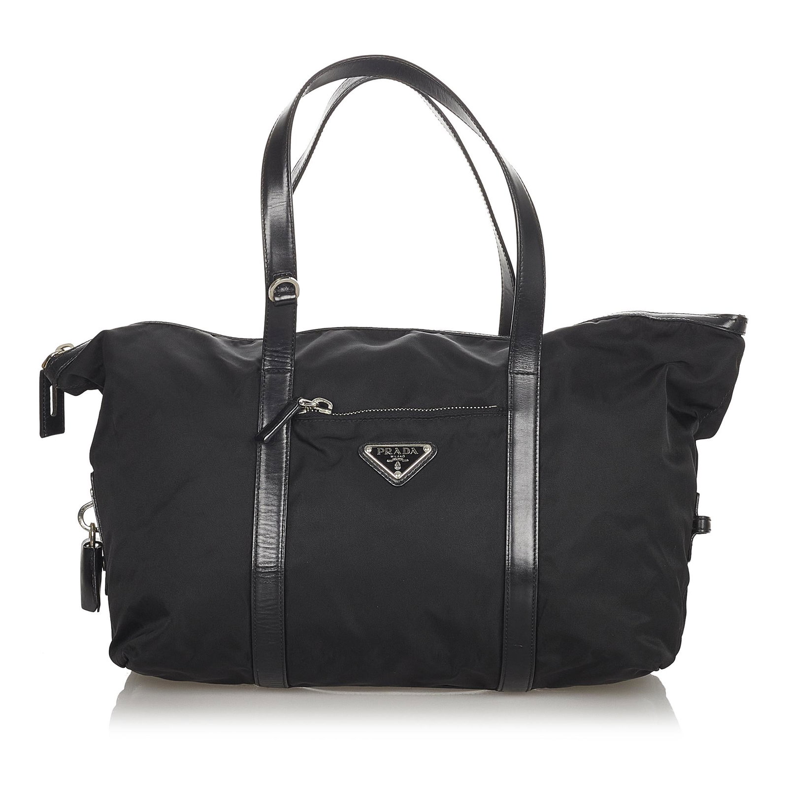 Prada Tessuto Shoulder Bag: Prada Tessuto Shoulder Bag This shoulder bag features a nylon body flat leather handles an exterior pocket a top zip closure and an interior zip pocket. Brand: Prada Model: Tessuto Shoulder Bag Origin