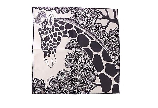 Hermes Silk Giraffe Gavroche Scarf: Hermes Silk Giraffe Gavroche Scarf Condition: New Era: Contemporary; 2000s Dimensions: 16.5" L x 16.5" W Materials: silk Color: black/white Hermes black-and-white giraffe silk gavroche scarf. Hand-rol