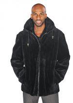 Mens Sheared Beaver Zippered Bomber Jacket Black