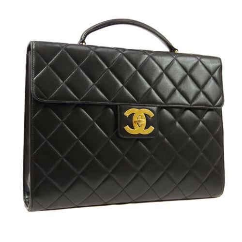 CHANEL Quilted CC Briefcase Business Hand Bag Purse: CHANEL Quilted CC Briefcase Business Hand Bag Purse Black Leather Size: Large Accents: Lock Quilted Model: Briefcase Business Bag Country/Region of Manufacture: France Department: Women Style: Briefca