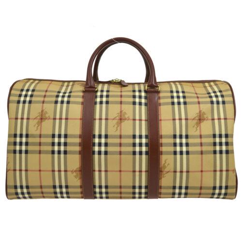 BURBERRY'S House Check Boston Travel Hand Bag Beige: BURBERRY'S House Check Boston Travel Hand Bag Beige Canvas Leather Size: Large Accents: Logo Model: Boston Hand Bag Department: Women Style: Hand Bag Handle Style: Double Handles Bag Height: 11.0 Exte