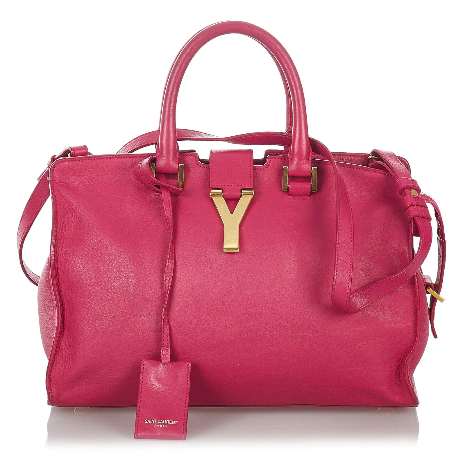 YSL Cabas Chyc Leather Satchel: YSL Cabas Chyc Leather Satchel The Cabas Chyc satchel features a leather body rolled leather handles a flat leather strap a top strap with a gold-tone Y hardware a top zip closure and an interior zip