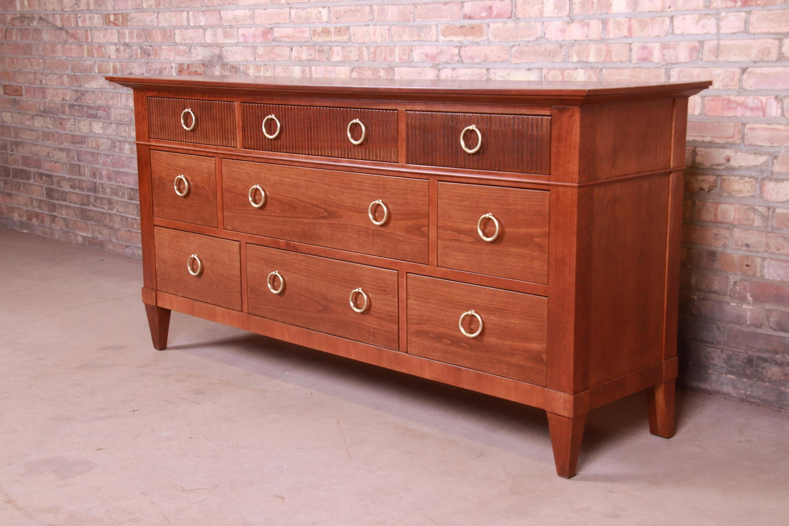 Baker Furniture French Regency Cherry Wood Triple: Baker Furniture French Regency Cherry Wood Triple Dresser or Credenza Newly Refinished An exceptional mid-century French Regency style nine-drawer dresser or credenza By Baker Furniture USA Circa 1960